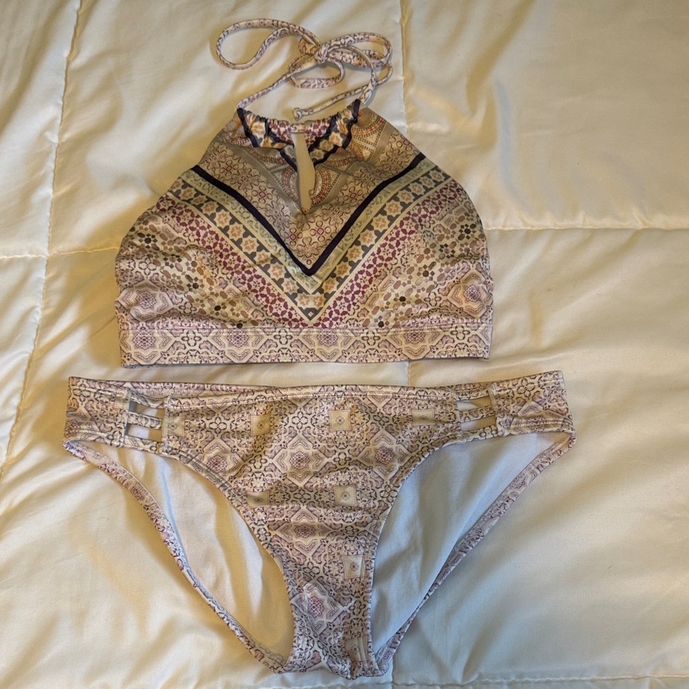 Athleta Mosaic Halter Bikini Set in Cream and Pale Pink
